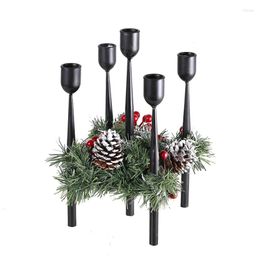 Candle Holders 5 Arms Christmas Pine Cone Needle Branch Garland Stand Pastoral Home Romantic Table Decor Candlestick