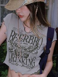 T-Shirt Deeptown American Vintage Sexy Street Clothing Y2k Cut Top Women's Graphic Design Letter Printing T-shirt P230603