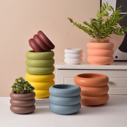 Vases Creative Round Flower Pot Succulent Ceramics Planter Home Decor Desktop Ornaments Garden Decoration Bonsai Plant 230603