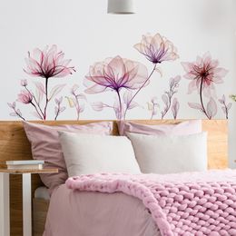 1pc PVC Wall Sticker, Creative Floral Pattern Sticker For Home Pink Plant Flower Wall Decal
