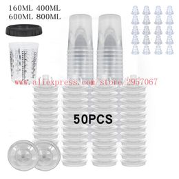Spraypistolen 50pcs Spray Gun Paint System Disposable measuring cups Lids and Liners No Cleaning Paint Mixing Cup with 125 Micron Filters