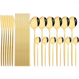 Dinnerware Sets Drmfiy Korean 24Pcs Cutlery Set Knife Spoons Teaspoon Chopsticks Silverware Gold Stainless Steel Tableware