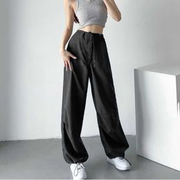 Capris Women's Fashion Parachute Cargo Pants Y2K Loose Leg Street Clothing Jogger Casual Solid Luggage Cart P230605