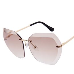 2023 New Fashion Brand Design Vintage Rimless Sunglasses Women Men Retro Cutting Lens Gradient Sun Glasses Female UV400