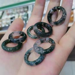 Cluster Rings Wholesale Retail Natural Gemstone Ring Agate Jewelry Green Aquatic Pattern Man's Woman's Bague Homme Anillos De Mujer