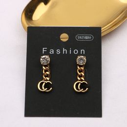 20Style 18K Gold Plated Designer Brand Earring Designer Double Letter Geometry Pendant Earrings Stud Women Crystal Wedding Party Jewerlry Accessories