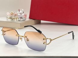 Luxury sunglasses classic hexagonal ladies sunglasses frameless gold metal frame simple comfortable light practical men