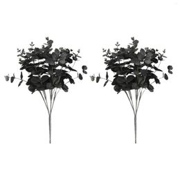 Decorative Flowers 2X 20 Heads Artificial Black Eucalyptus Fake Flower Plant Wedding Party Decoration