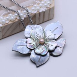 Pendant Necklaces Luxury Black Shell Flower Necklace Vintage Natural Mother Of Pearl With Chain Choker Jewelry Handmade Gift