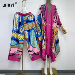 Suits WINYI 2021 twopiece suit Boho Printed kimonos verano Batwing Sleeve sukienka Women Elastic Silk Floor Length New Fashion kaftan