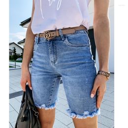 Women's Jeans Blue Women's Skinny Frayed Tassel Cropped Pants Fashion Casual Street Distressed Plus Size Ladies Denim Shorts