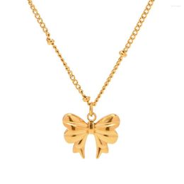 Chains Online Celebrity Ins Wind 18K Gold-plated Stainless Steel Bead Chain Butterfly Pendant Necklace Trend Joker Jewellery