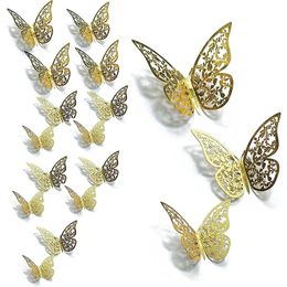 12Pcs 3D Hollow Butterfly Wall Sticker Home Decor For DIY Wedding Party Decorations Kids Rooms Butterfly Magnet Fridge Sticker