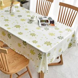 Table Cloth Rectangular Leaf Printed Cute Waterproof Table Cover Japanese Style Square Dining Table Cloth Oilproof Table R230605