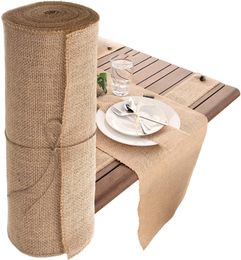 Table Runner 10Meter Table Runner Rustic Ribbon Roll Burlap Table Runners 4Size 5cm/10cm/15cm/30cm Natural Jute Hessian Wedding Party 230605