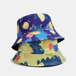 Wide Brim Hats 2022 11 Cotton Fruit Lemon Pattern Bucket Fisherman Outdoor Travel Sun Hat for Men and Women 87 G230603