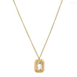 Pendant Necklaces 2023 Fashion Women Square Inlaid Zircon Irregular Glass Pattern Necklace Sexy Party Jewelry