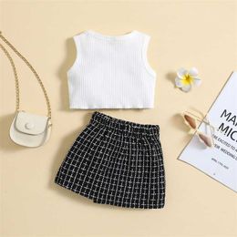 Clothing Sets Summer Toddler Girls Solid Colour Sleeveless Vest Irregular Button Skirt Baby Clothes Children Kids Outfits