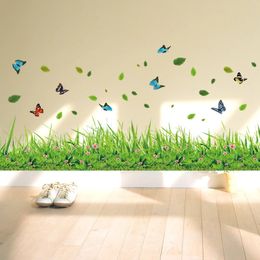 MAMALOOK Green Grass Butterfly Flower Skirting Wall Stickers Living Room Bedroom Bathroom Vinyl Decals Art DIY Home Decoration