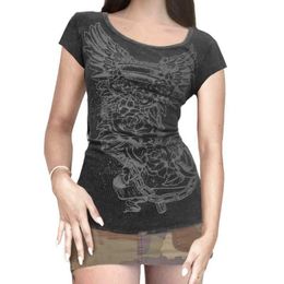 T-Shirt BEELADAN Damen Y2K Ästhetisches Kurzarm T-Shirt mit enger Passform Top Basic Grunge Gothic Vintage Shirt 90er Jahre Straßenkleidung P230603