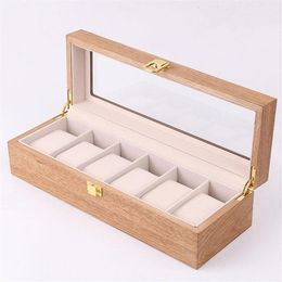 Watch Boxes & Cases Wooden Box Holder Storage Display Organiser Luxury Retro Solid Wood Walnut Transparent Glass 6 Epitopes Watche220n