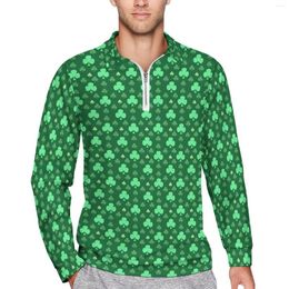 Men's Polos St Patricks Day Loose Polo Shirts Male Shamrock Print Long Sleeve Casual T-Shirts Retro Spring Custom Shirt Big Size