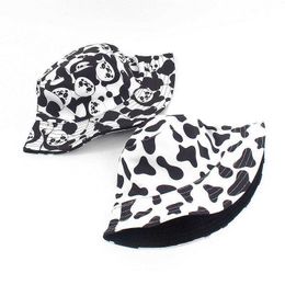 Wide Brim Hats 2020 Cow Pattern Printed Cotton Bucket Fisherman Outdoor Travel Men's and Women's Sun Hat 202 G230603