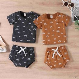 Clothing Sets 0-24M Newborn Boys Cothes Outfits Soft Casual Short Sleeve Rainbow T-Shirts Tops Shorts 2Pcs Summer Baby Set