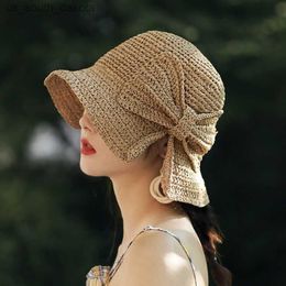 Parent-child Raffia Bow Sun Hat Wide Brim Floppy Summer Hats For Women Beach Panama Str Dome Bucket Hat Femme Shade Hat L230523