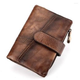 Wallets Men High Grade Oil Wax Cowhide Vintage Brand Trifold Wallet Zip Coin Pocket Purse Leather For Mens