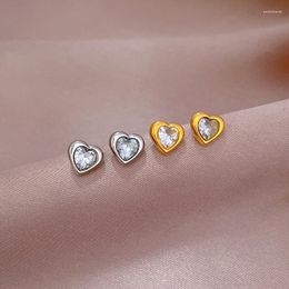Stud Earrings A Pair Stainless Steel Fashion Piercing For Women Heart Zircon Ear Studs Man Personality Body Jewellery Accessories Gift