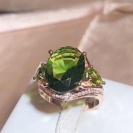 Cluster Rings Exquisite Rose Gold Women's Jewellery Set Green Zircon Ring Fashion Party Engagement Women