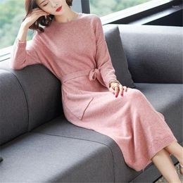 Casual Dresses Vintage Elegant Knitted Long Dress Female Evening Party V-neck Autumn Winter Office Lady Trend Sexy Sweater Women