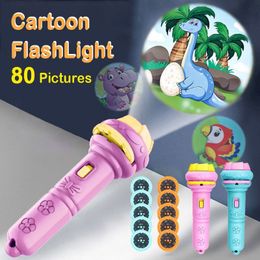 LED Light Sticks 10 Cards Cartoon Projection Flashlight 80 Patterns Creative Children Toy Projector Baby Toys Bedtime Storey Book 230605