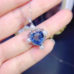 Chains 2023 Sterling Silver Natural Topaz Pendant For Women Designed Heart-shaped Blue Zircon Necklace Party Jewellery