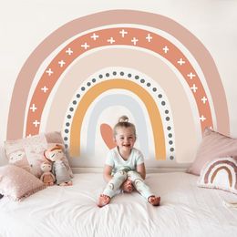 Boho Large Rainbow Beige Pink Watercolour Wall Sticker Vinyl DIY Removable Wall Decals Nursery Girls Room Playroom Home Decor