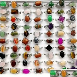 Band Rings Natural Rainbow 30 Pieces/Lot Gem Stone For Women Men Mix Bohemian Style Designs Couples Designer Jewelry Engagement Drop Dh4Zy