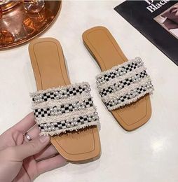 women Slippers for Outdoor Slides Fashion Pearls Casual Sandals Flat heel Lady Sandal e a