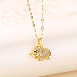 Pendant Necklaces Cute Sweet Zircon Inlaid Baby Elephant Elegant Gold Colour Stainless Steel Women Female No Fade Neck Jewellery