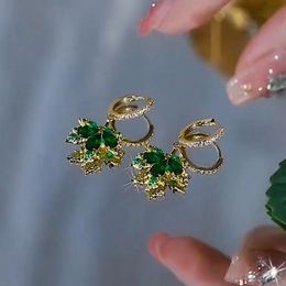 New Fashion Women Green Maple Leaf Crystal Earrings Temperament Women Inlaid Zircon Wedding Earrings Charming Jewellery
