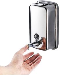 Soap Dishes 500ml Stainless Steel Wall Mounted Manual Soap Dispenser Manual Push Soap Dispenser Kitchen Bathroom Cleaning Tools Home els 230605