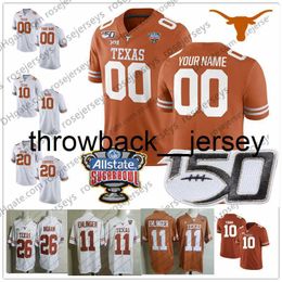 thr Custom Texas Longhorns 2019 Football Any Name Number Orange White 11 Ehlinger 7 Sterns 9 Collin Johnson Young Sugar Bowl 150TH Jersey