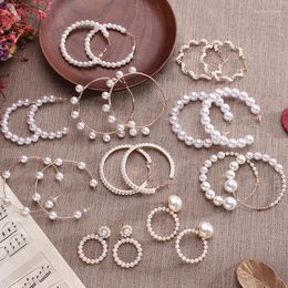 Hoop Earrings PTQASP Simple Plain Metal Pearl Fashion Big Circle Hoops Statement For Women Party Jewellery