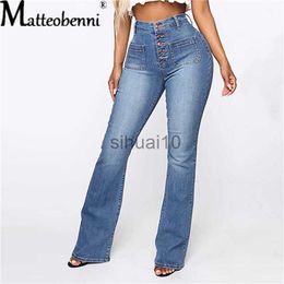 Women's Jeans 2022 Fashion Sexy High Waist Elastic Jeans Women Button Washed Denim Pants Femme Pocket Trouser Bootcut Straight Leg Jeans Mujer J230605