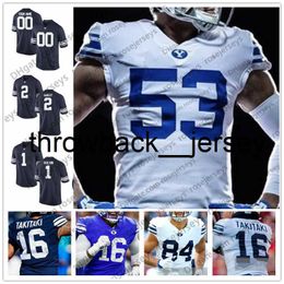 thr NCAA BYU Cougars #8 Steve Young 9 Jim McMahon 32 Dennis Pitta 89 Matt Bushman Retired White Blue Navy Men Youth Kid Jersey