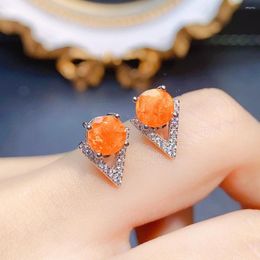Stud Earrings Round 6mm Natural Opal 925 Sterling Silver Orange Women For Gift