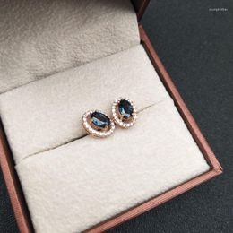 Stud Earrings LANZYO 925 Silver Natuarl Sapphire Fashion Jewellery Anniversary Plant Women Gift Wholesale E040602agl