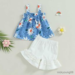 Clothing Sets Toddler Baby Girls Short Summer Clothes 2023 2PCS Outfit Sleeveless Floral Sling Vest and White Shorts for