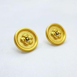 Stud Earrings 2023 Vintage Round Disc Camellia Brass Plated 18K Gold Jewellery European And American Fashion 925 Needle