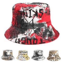 Wide Brim Hats 2020 Cotton Letter Graffiti Printing Bucket Fisherman Outdoor Travel Men's and Women's Sun Hat 307 G230603